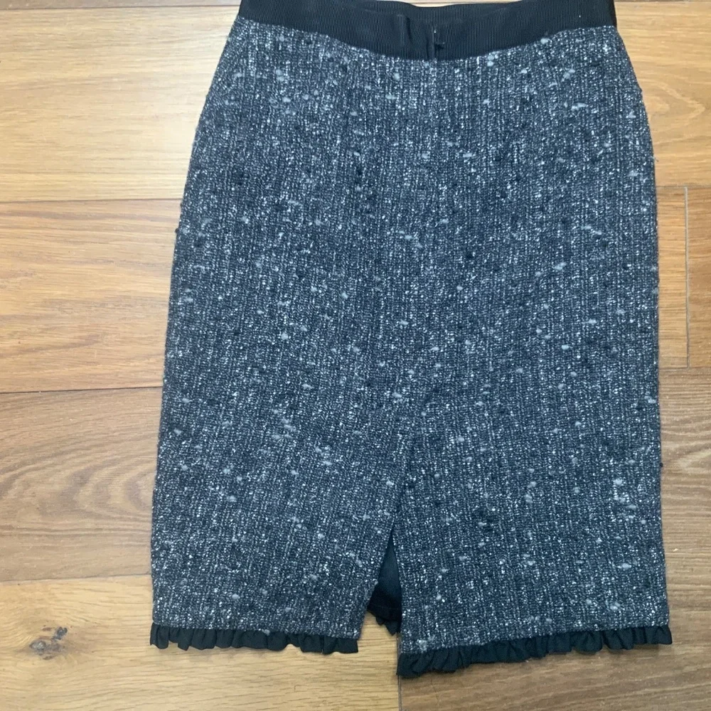 Kate Spade Tweed Pencil Skirt With Grosgrain Waist and Ruffle Trim